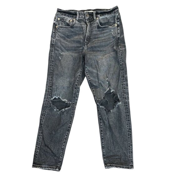AE77 Mom Jeans size 6 Black Denim Distressed Stretch - Picture 1 of 8